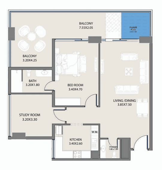 1 Bed Floor plan</p> Floor Plan